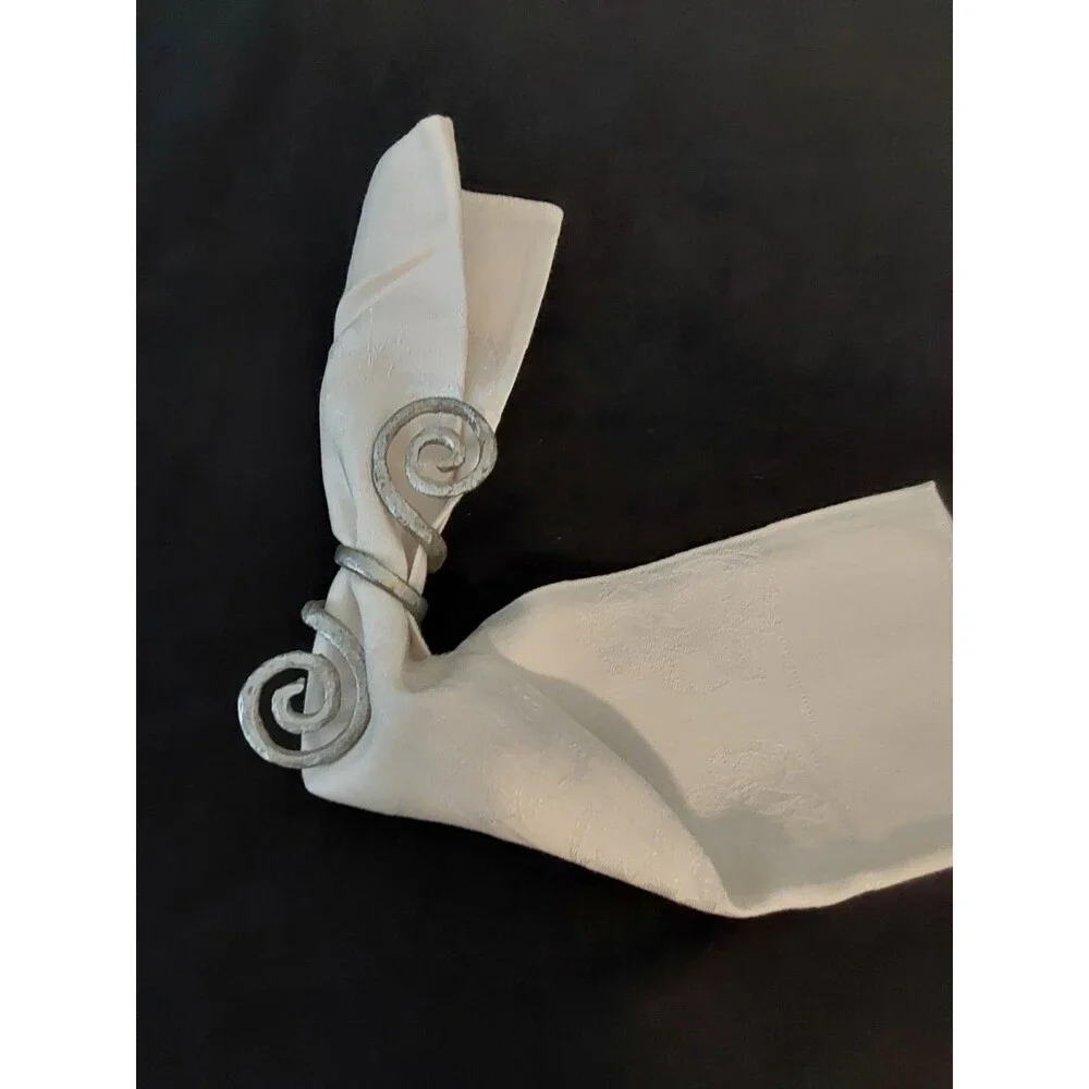 Silver Metal  Hand Forged Napkin Rings Set 4 Brutalist Rustic Primitive